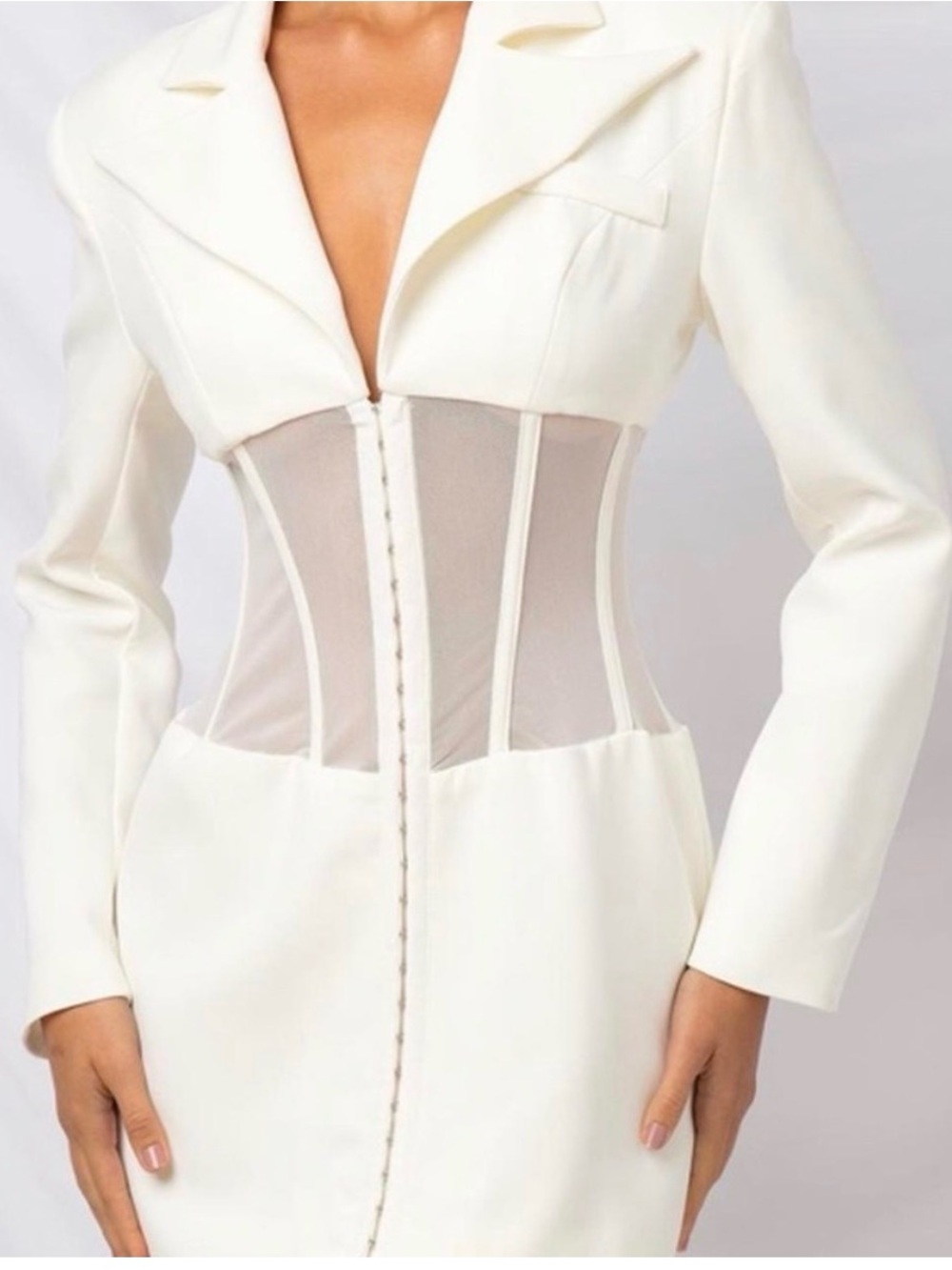 Heiress Beverly Hills Sheer Corset Panel Ivory Blazer Dress (NO LONGER PRODUCED)